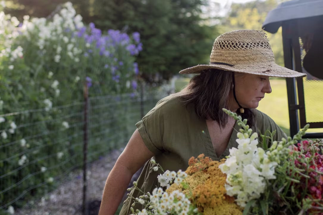 Brianne working with her flowers